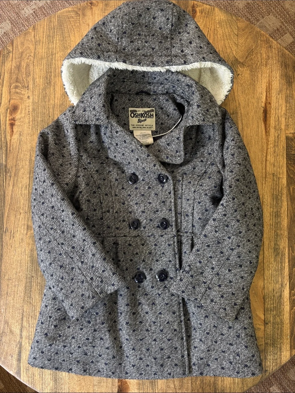 OshKosh Girls' Hooded Wool-Blend Peacoat - Gray